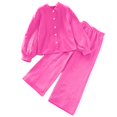 thumbnail image 1 of vdgthytj Toddler Boy Girl Fall Spring Clothes Kids Long Sleeve Button down Shirt and Wide Leg Pants 2PCS Lounge Outfit, 1 of 9