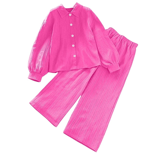 vdgthytj Toddler Boy Girl Fall Spring Clothes Kids Long Sleeve Button down Shirt and Wide Leg Pants 2PCS Lounge Outfit