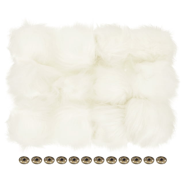 Unique Bargains Fluffy Soft Faux Fur Pom Poms for Hats with Snap Button, White 12Pack