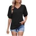 thumbnail image 1 of Annhoo Hauts d'Été pour Femmes 2025 Blouses à Col Rond à Œillets Manches Bouffantes Décontractées Tendance Unies pour Sortir, 1 of 8