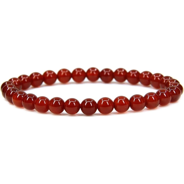 Bracelet Extensible en Perles Rondes de 6 mm en Agate Rouge Naturelle de Qualité AA 7 Pouces Unisexe