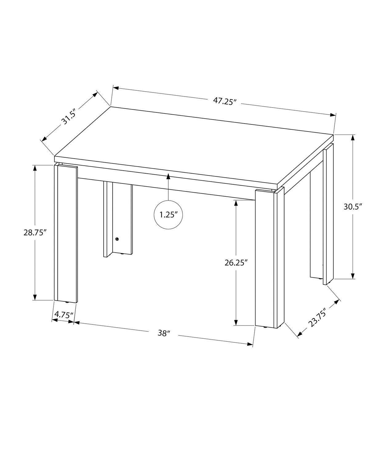 Monarch Specialties Table A Manger, 48" Rectangulaire, Petit, Cuisine, Salle À Manger, Stratifié, Noir, Contemporain, Moderne