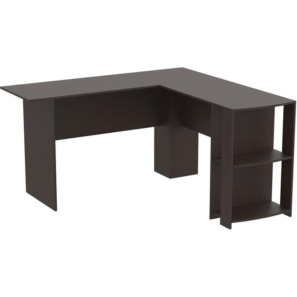 Pemberly Row 55"L L-Shaped Computer Desk with 2-Shelves in Cappuccino