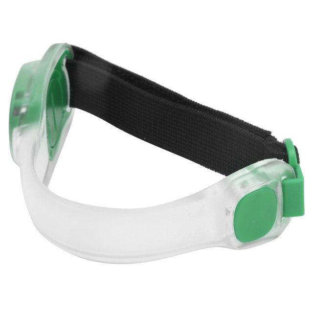 Brassard Lumineux à DEL en PVC Vert et silicone, Doté de Sangles Élastiques Noires Ajustables. Idéal pour les Activités de Plein Air comme le Vélo, les concerts et le camping, Améliorant la Visibilité et la Sécurité la Nuit. Comprend des Piles CR2032 Intégrées Offrant jusqu'à 80 Heures d'Autonomie et des modes d'Éclairage pour un Éclairage constant Ou Clignotant. Étanche au Quotidien pour une Durabilité Accrue.