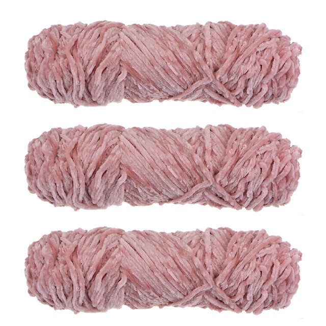 Unique Bargains Fil Chenille en Velours Polyester Rose Pâle, 3 Écheveaux