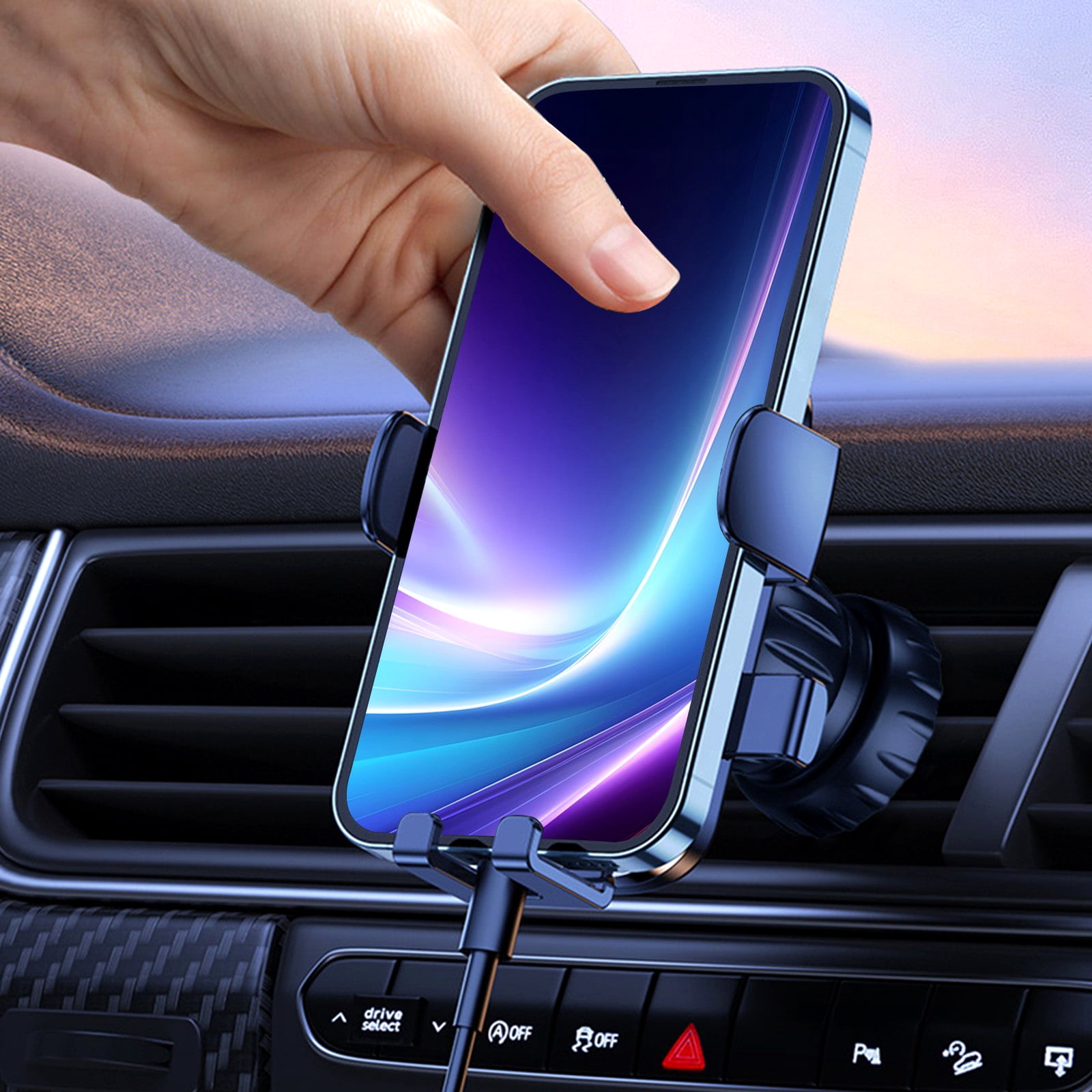 Djiypn Adjustable Car Phone Holder with Gravity Lock for Secure Clamping - Universal Fit for 4.7-6.7 inch Phones, Stable Mount for Drivers on the Go