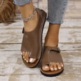 thumbnail image 2 of Womens Flat Sandals Slip on Toe Ring Buckle Strap Open Toe Thick Sole Summer Beach Leather Sandals Brown, 2 of 9