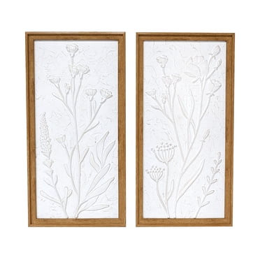 Ensemble de 2 décorations murales modernes à motif floral blanc, sans marque, de Harbortown Industries, 10 x 20 pouces