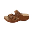 thumbnail image 1 of Kcodviy Women Sandals Summer New Flat Sandals for Women Pattern Flower Decoration Open Walking Sandals Women Toe Breathable Comfortable Thick Cork Sandals for Women Sole Wedge Lightweight, 1 of 8