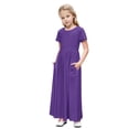thumbnail image 1 of biudgviw Robe Maxi pour Filles à Manches Courtes, Col Ras du Cou, Couleur Unie, Robe Trapèze Décontractée, Robe d'Été Longue avec Poches, 1 of 6