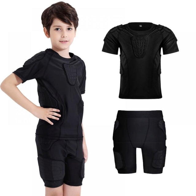 PENGXIANG Chemises de Protection Rembourrées pour Garçons Ensemble de Shorts Chemises de Compression Rembourrées Shorts pour Football Paintball Baseball Vélo Rugby Planche à Neige Ski