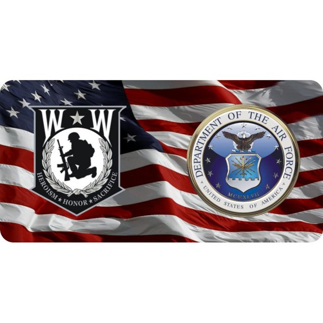 Wounded Warrior & Air Force On U.S. Flag Photo License Plate