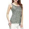 thumbnail image 2 of Liquidation & Promo, Débardeur Patchwork à Sequins pour Femmes, Col Rond, Ajusté, à la Mode, Décontracté, Usage Quotidien, Haut Élégant Pratique et Élégant/polyester, Gris, Sopatenor, 2 of 9
