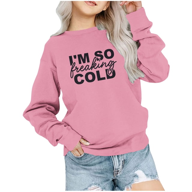 Chandail à Manches Longues pour Filles, Blouse d'Hiver à Col Rond, Coupe Ample, Chandail en Molleton, Mode pour Enfants, Hauts à Enfiler à Manches Longues, 1-12 Ans, Blouse à Manches Longues pour Filles, Roses, 11-12T