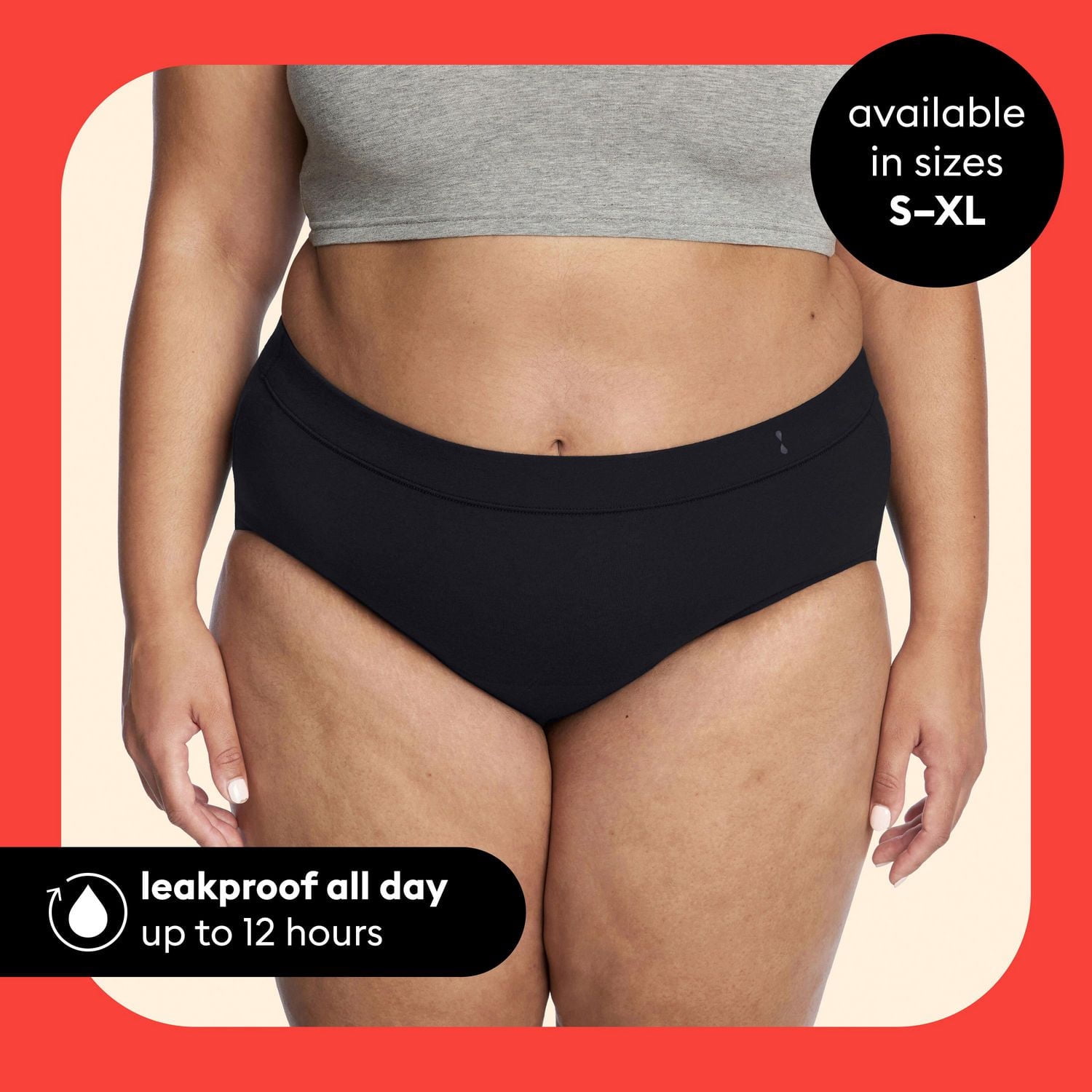 Culotte confortable pour tous les jours Thinx for All Women, sous-vêtement pour les règles contre les fuites, taille très grande, noir