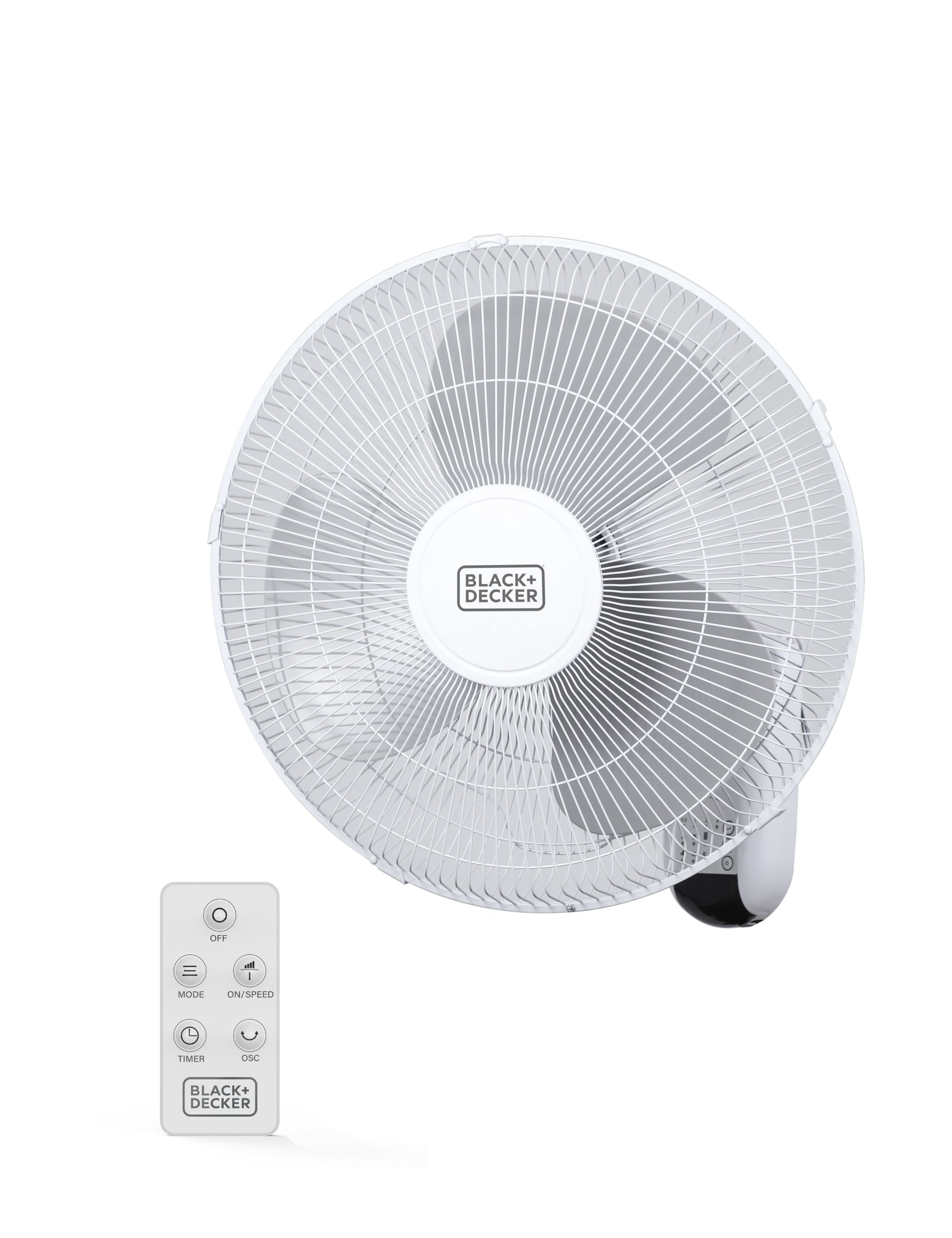 Ventilateur mural BLACK+DECKER 16 po avec télécommande, ventilateur oscillant à 3 vitesses et minuterie d'arrêt automatique