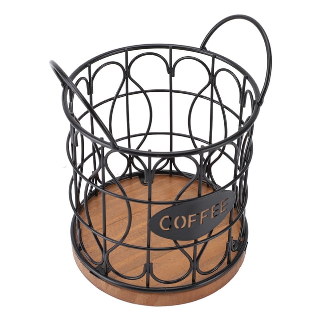 Coffee Pod Holder, Large Capacity Coffee Basket Storage, Modern Metal Coffee Capsule Basket with Wooden Base Coffee Pods Storage Organizer for Coffee Bar Countertop