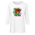 thumbnail image 4 of Qertyioot Cadeau de Saint-Valentin pour Femmes, Mode Manches Trois-Quarts Col Rond Rétro Imprimé de Noël Haut Ample Blouse Manches Trois-Quarts, 4 of 4