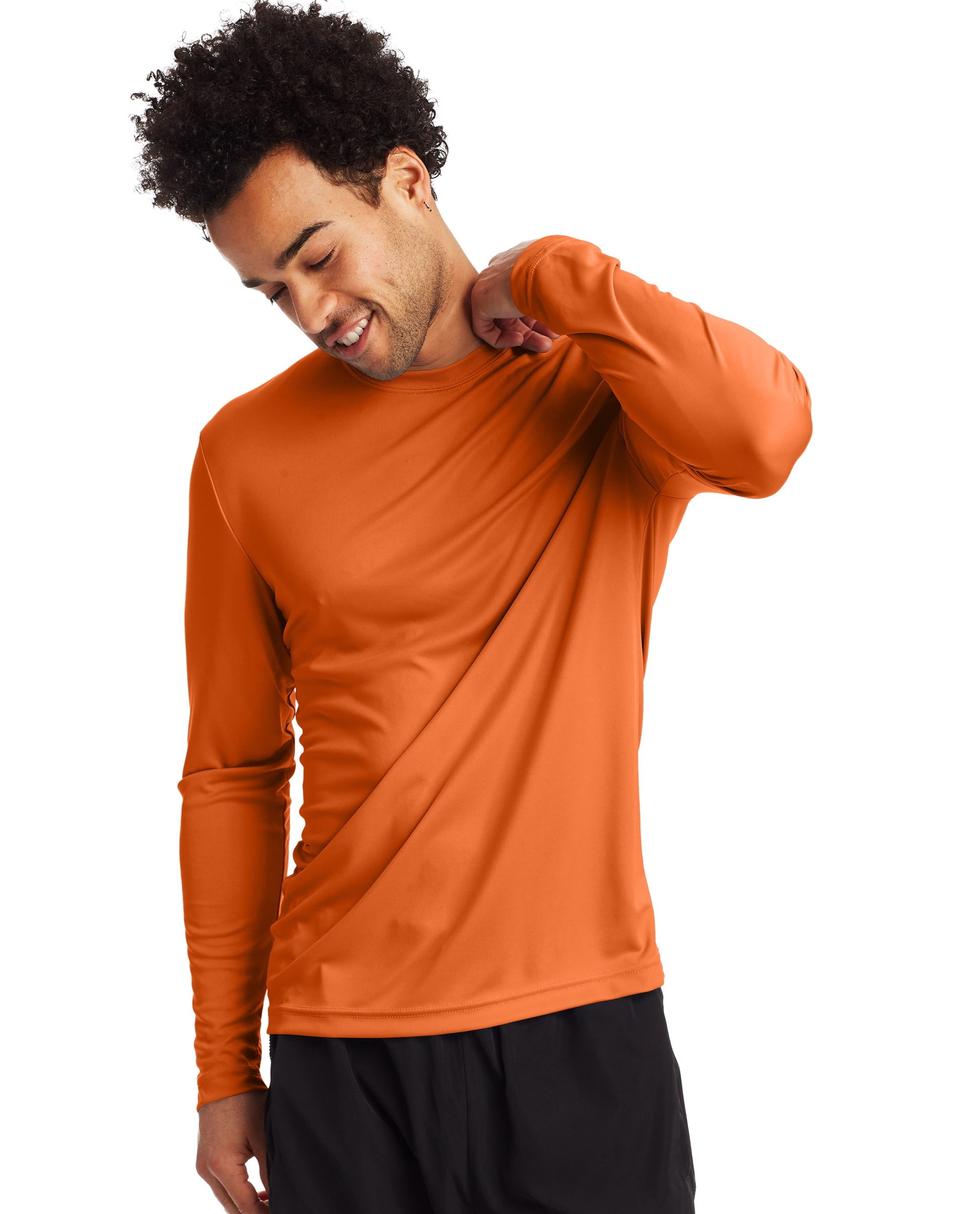 Hanes Mens Sport FreshIQ Cool DRI Long Sleeve Tee 2-Pack, S, Safety Orange