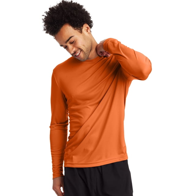 Hanes Mens Sport FreshIQ Cool DRI Long Sleeve Tee 2-Pack, S, Safety Orange