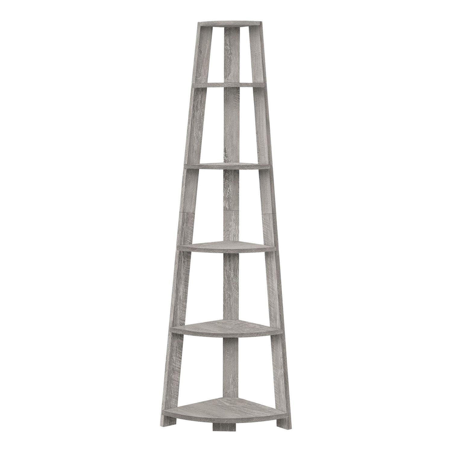 Monarch Specialties Bookshelf, Bookcase, Etagere, Corner, 5 Tier, 72"h, Office, Bedroom, Laminate, Grey, Contemporary, Modern