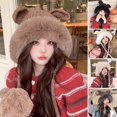 thumbnail image 1 of Autumn Winter Women Beanie Hat Cute Ears Fixing Rope Solid Color Ear Protection Windproof Korean Style Fluffy Knitting Hat for Daily Wear, 1 of 8