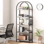 Ourlova Arched Bookshelf 5 Tier Bookcase Display Racks Tall Bookshelves Modern Storage Rack Shelf Large Wood Book Shelf for Bedroom Living Room Home Office Grey