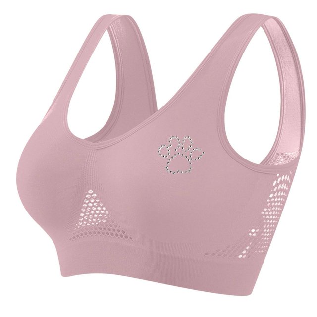 Women's Rhinestone Sports Bra - Hollow Back Design w/ Wide Strap Support | Anti-Sagging Wireless Bra for Workouts & Mature Figures