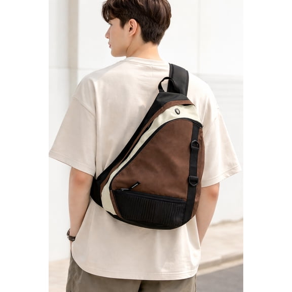 Toytexx Sac à Dos en Toile à Bandoulière, Sac d'Épaule Croisé avec Sangle Ajustable, Multiples Poches Zippées et Poche en Maille, 46 x 35 x 13 cm, Brun