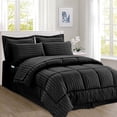 thumbnail image 1 of Mocassi Cozy & Soft 8-Piece Bedding Set - Includes Comforter, Smart Sheet Set, Bed Skirt, Matching Pillowcases and Shams, Striped Design, King/California King, Black Comforter Set, 1 of 7