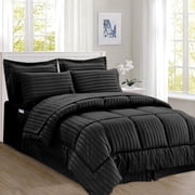 Mocassi Comforter Set, 8-Piece Striped Down Alternative, Soft & Plush Bedding Set Perfect for Any Bed Room, King/California King Size, Black