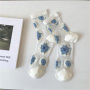 Womens Girls Socks Lace Mesh Crew Socks Transparent See Through Dress Sock Thin Nylon Summer Sock Sports Socks Sock White