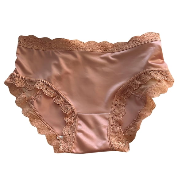 FAIWAD Women Satin Underwear Mid Waist Lace Trims Satin Panties Breathable Comfy Full Coverage Briefs