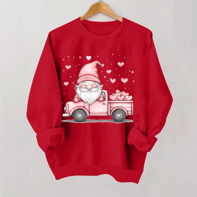 Styesk Chemises à Manches Longues pour Femmes Imprimé Cœur Hauts Confortables Doux Col Rond T-Shirts Chandail Mode Léger Chandail en Molleton Graphique de la Saint-Valentin Hauts Décontractés