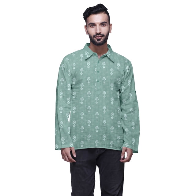 Atasi Chemise Indienne pour Hommes en Coton Flex Imprimée à Col Évasé Kurta Courte pour Garçons