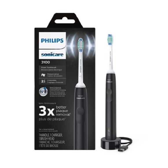 Refurbished Philips Sonicare HX3681/04 3100 Power Rechargeable Electric Toothbrush with Pressure Sensor, Black