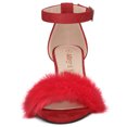 thumbnail image 2 of BLISSFUL STEP Women's Solid Color Faux Fur Ankle Strap Block Heels Sandals, 2 of 6