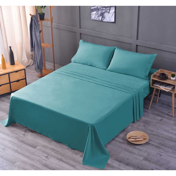 the Season Essentials Wrinkle Free Sheet Sets with Deep Pockets & Stain Resistant, 4 pc, 1800 Thread Count Bamboo Based, Teal, Full