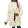 thumbnail image 1 of KIHOUT Womens Winter Long Sleeve Solid Fuzzy Fleece Open Front Button Hooded Cardigans Jacket Coats Outerwear, 1 of 9