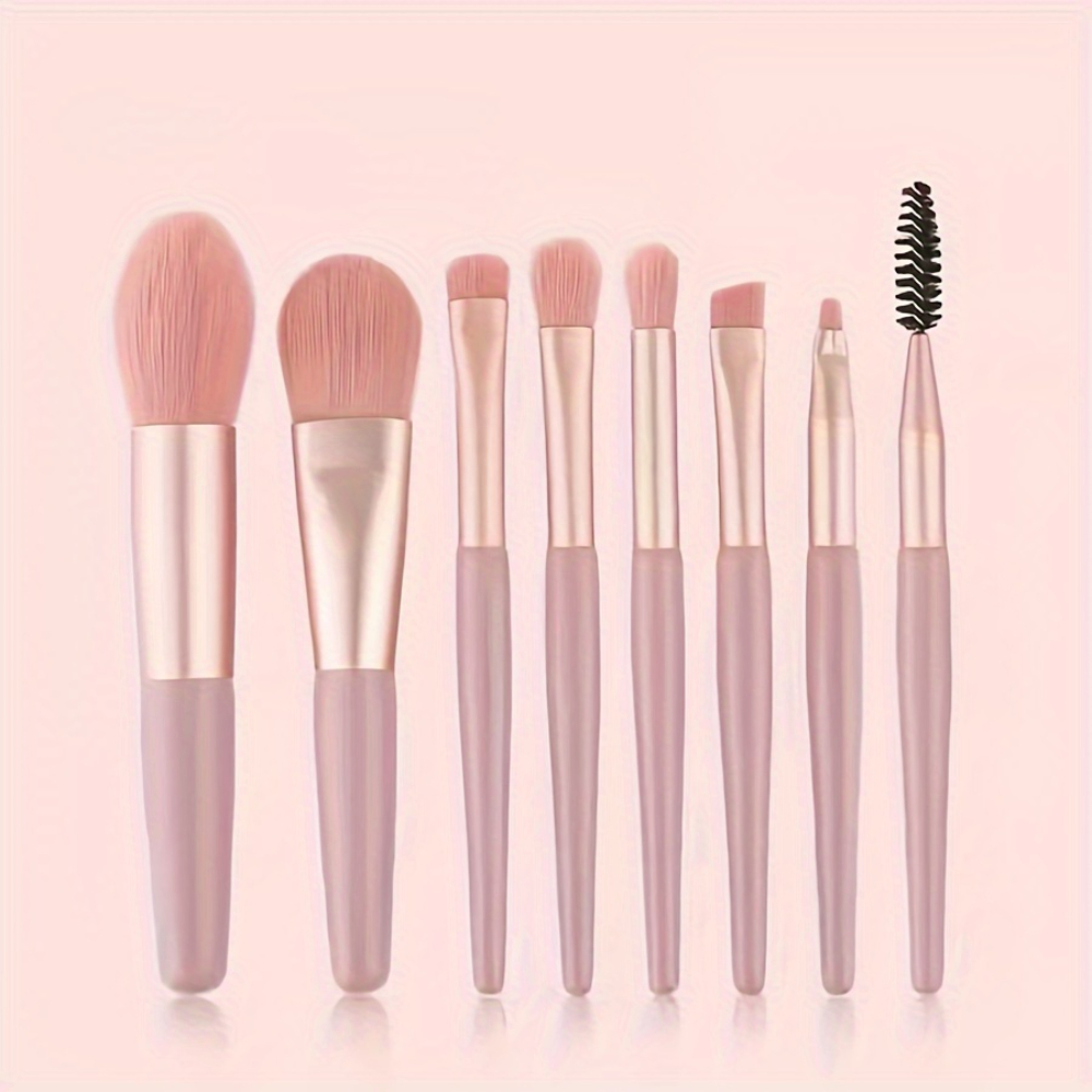 LNGOOR 8-Piece Macaron Makeup Brush Set  Soft Bristles Cosmetic Brushes  Portable Beginner Kit  Pink Eyeshadow & Face Make Up Tools