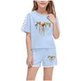 thumbnail image 1 of Économies d'Été! HVOBTTY Ensemble Décontracté 2 Pcs à Manches Courtes pour Filles, Ensemble de Mode Décontracté à Manches Courtes pour Garçons et Filles avec Col Rond, Boutons et Short Imprimé Bleu Ciel, 10 Ans, 1 of 4