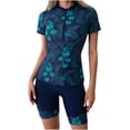 thumbnail image 3 of Lcziwo Womens Short Sleeve Rash Guard Two Piece Zipper Printed Swimsuits Surfing Slimming Bathing Suit with Shorts Navy,XL, 3 of 9