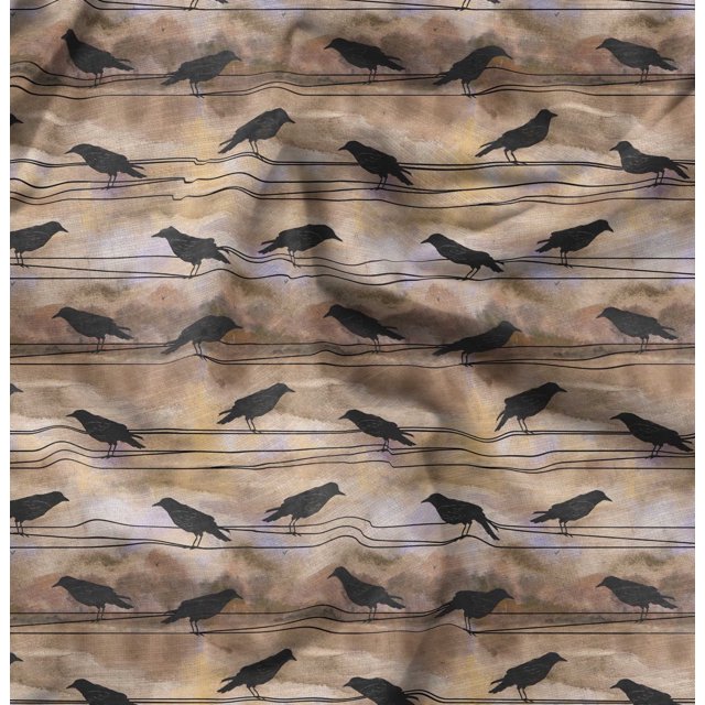 Soimoi Orange Rayon Fabric Crow Bird Printed Fabric 1 Yard 58 Inch Wide