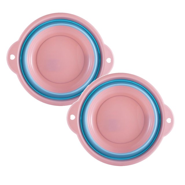 Oleegame 2PC Produce Storage Multifunctional Portable Telescopic Folding Silicone Plastic Basin Washbasin Pink