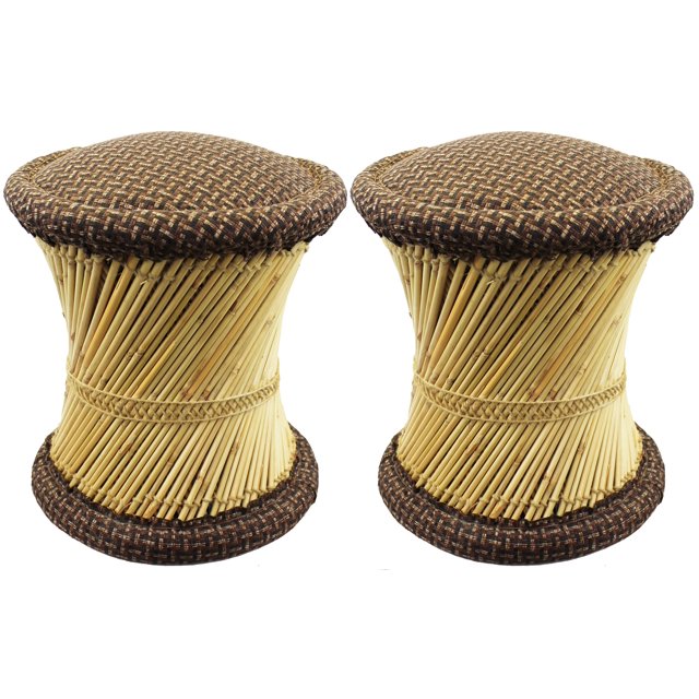 Natural Geo Tabouret d'Appoint en Murène (Ensemble de 2) - Jute Brun Foncé