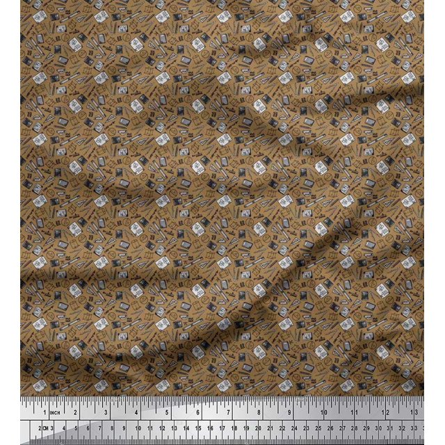 Soimoi Polyester Crepe Fabric Compass,Scale & Calculator Education Theme Print Fabric by The Yard 42 Inch Wide