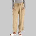 thumbnail image 2 of Sentmoon Comfy Pants Women Solid Color Drawstring High Waist Sweatpants Women Relaxed Fit Summer Plus Size Linen Pants for Women with Pocket for Working Out and Gym, 2 of 7