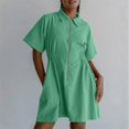 thumbnail image 1 of Weiqiqre Robes Décontractées pour Femmes à Fermeture Éclair, Manches Courtes Style Cap, Col en V, Robes Midi Décontractées Fluides avec Poches, 1 of 6