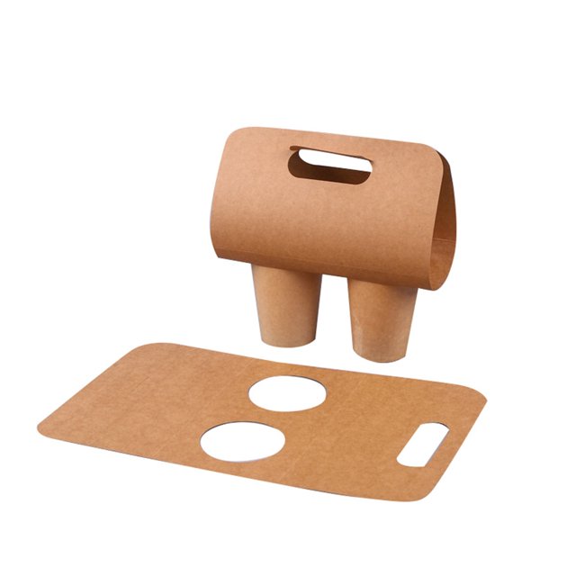 Tasse à Café Jetable – Plateau à Poignée Double Tasse pour Emporter Support de Boisson en Papier Kraft pour Café Thé Thé