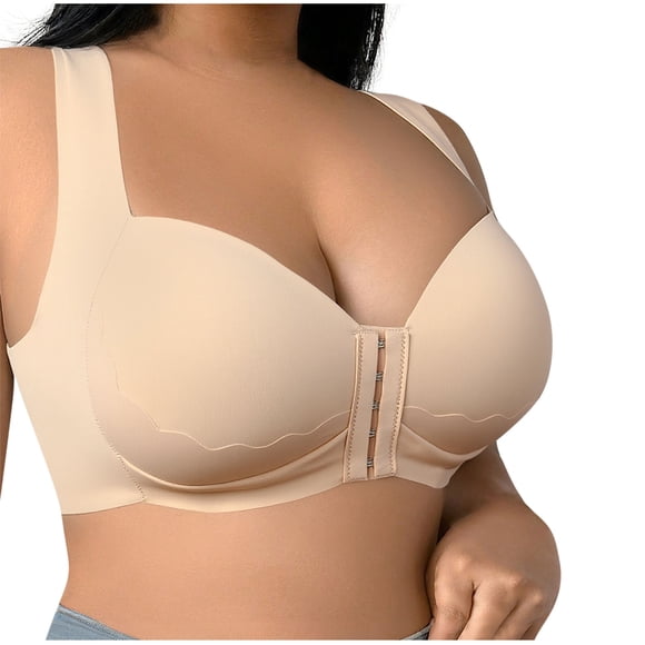 LNWUY Soutiens-gorge Sans Armatures pour Femmes, Couleur Unie, Fermeture avant, Légers, Confortables, Respirants, Soutien-Gorge de Tous les Jours, sous-Vêtements, Beige, TTTG